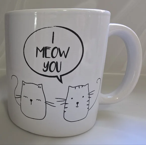 Set Of 2 White Cat Graphic Coffee Mugs - Picture 3 of 4